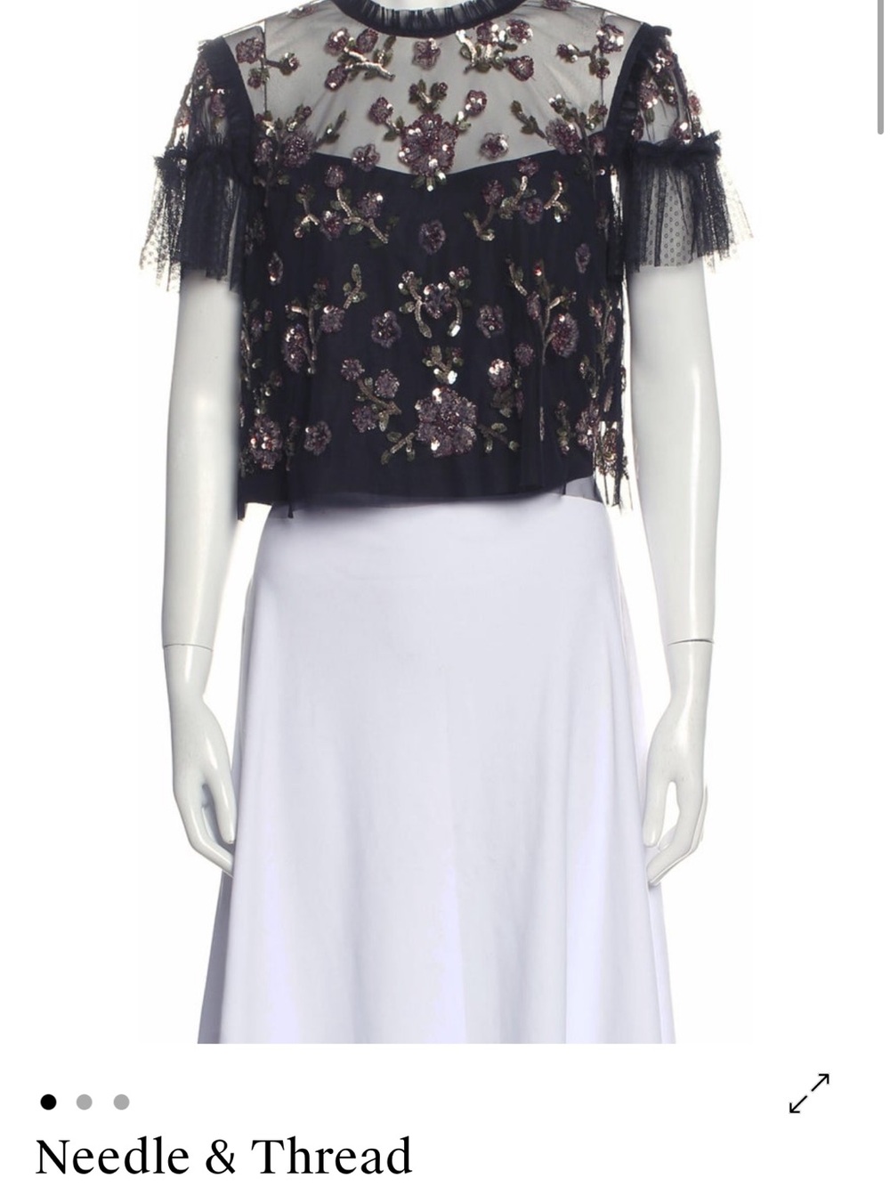 Needle & Thread Black Floral Sequin Mesh Top